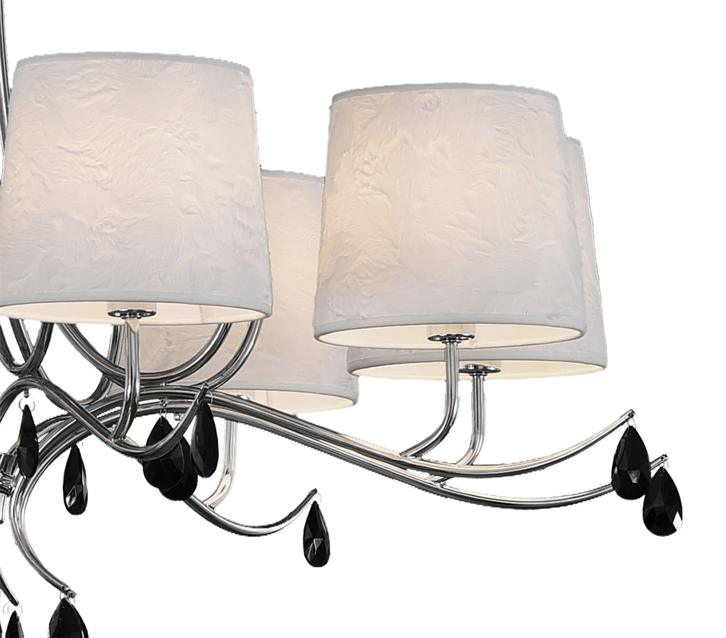 Mantra M6312 Andrea Pendant 100cm Round, 8 x E14 (Max 20W), Polished Chrome, White Shades, Black Crystal Droplets