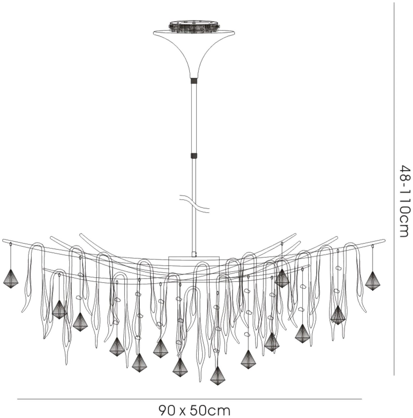 Diyas Cygnet  Oval 11 Light G4 Polished Chrome/Black Glass/Crystal, NOT LED/CFL Compatible Ceiling Pendant Light Fitting