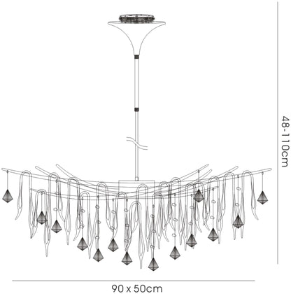 Diyas Cygnet  Oval 11 Light G4 Polished Chrome/Black Glass/Crystal, NOT LED/CFL Compatible Ceiling Pendant Light Fitting