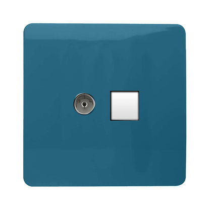 Trendi Modern Glossy Tactile TV Co-axial Socket+RJ45 Cat 5e&Cat 6 PC Ethernet Socket Ocean Blue
