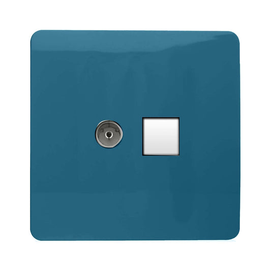 Trendi Modern Glossy Tactile TV Co-axial Socket+RJ45 Cat 5e&Cat 6 PC Ethernet Socket Ocean Blue