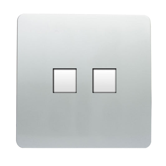 Trendi 2 Gang RJ45 Cat 6 PC Ethernet & Modern Designer Telephone Slave Socket - Platinum Silver