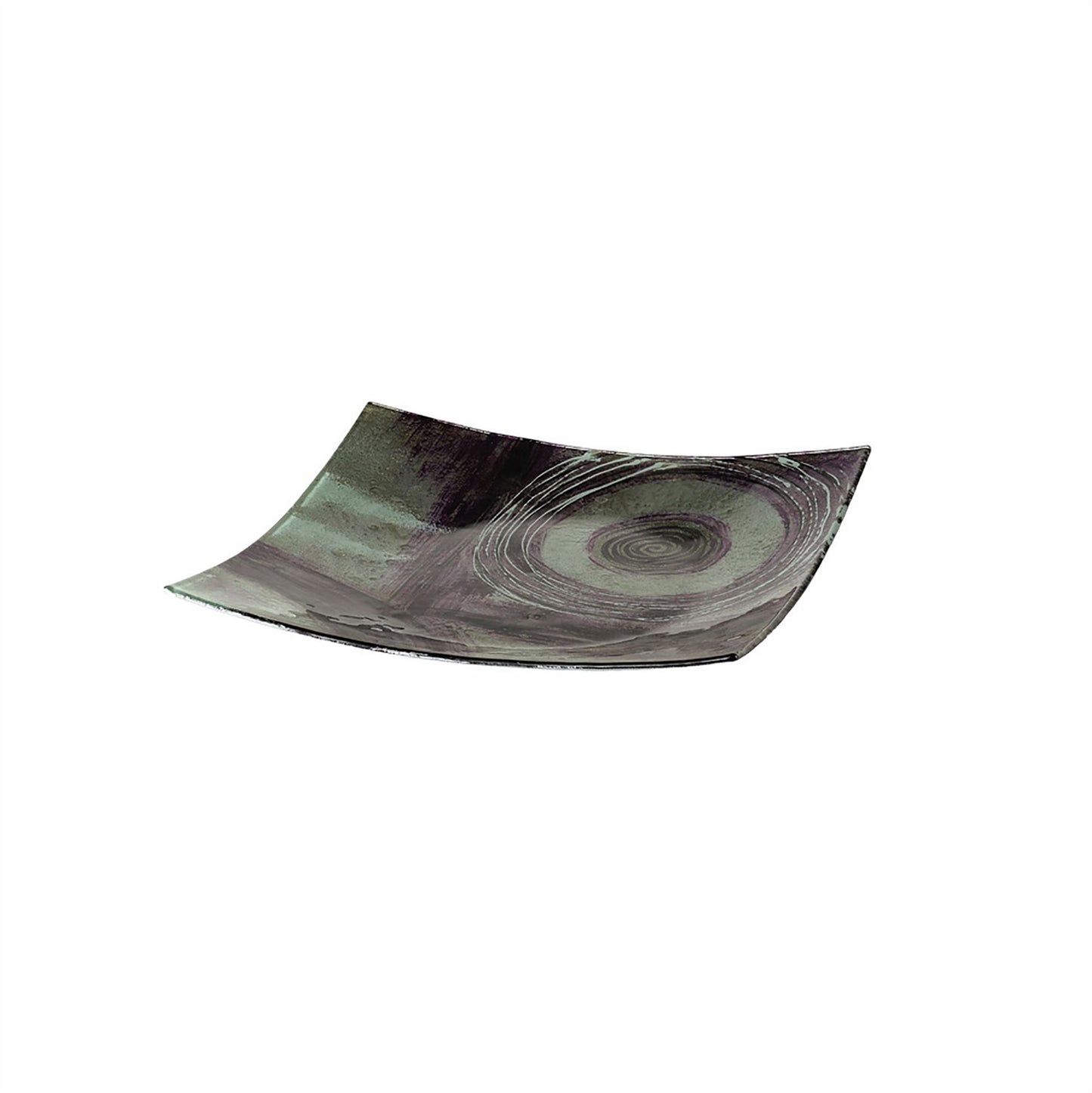 Diyas Home (DH) Elvira Glass Art Platter Square Silver/Black/Purple Glitter