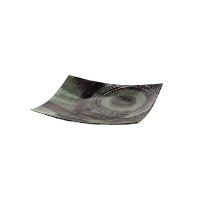 Diyas Home (DH) Elvira Glass Art Platter Square Silver/Black/Purple Glitter