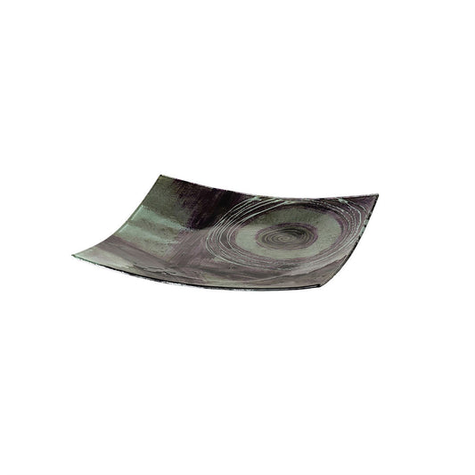 Diyas Home (DH) Elvira Glass Art Platter Square Silver/Black/Purple Glitter