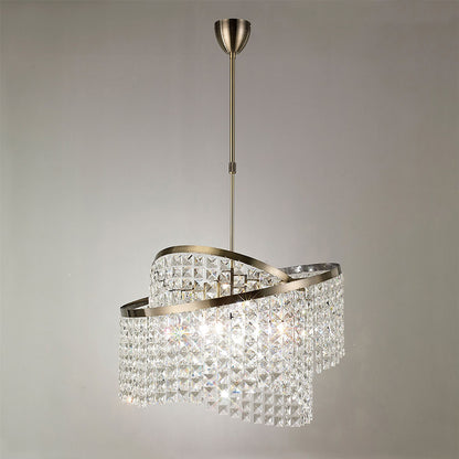 Diyas Cortina 58cm Telescopic  8 Light G9 with Adjustable Rings Antique Brass/Crystal Ceiling Pendant Light Fitting