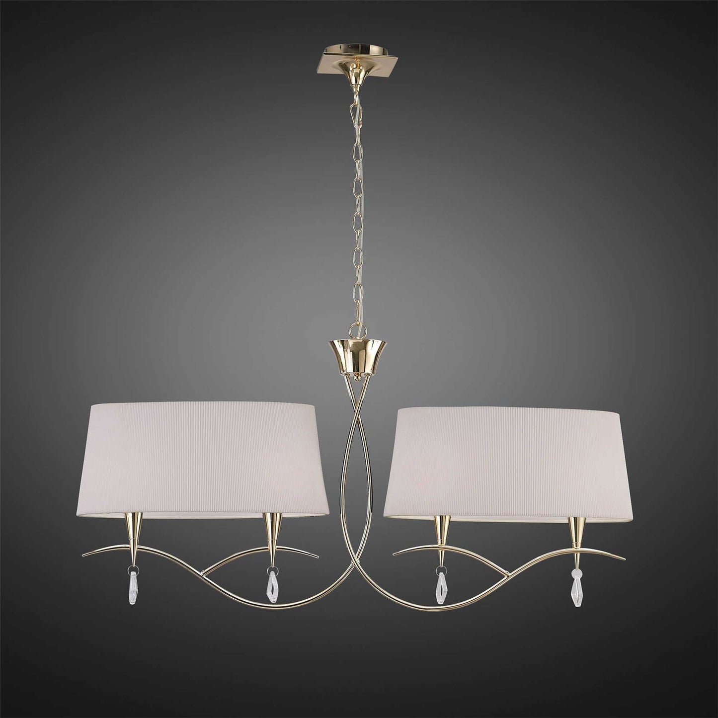 Mantra Mara Linear Pendant 2 Arm 4 Light E14, French Gold with Ivory White Shades