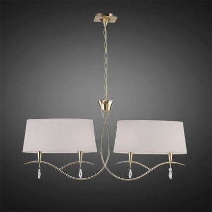 Mantra Mara Linear Pendant 2 Arm 4 Light E14, French Gold with Ivory White Shades