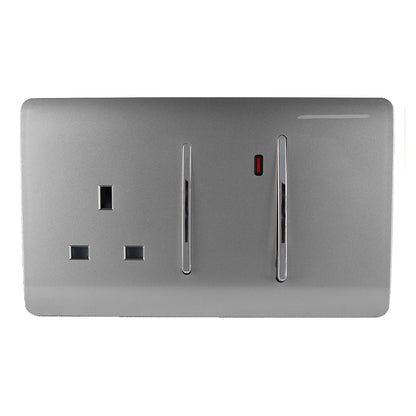 Trendi Artistic Modern Glossy 45 A Cooker Switch & Plug Socket Inc Neon Insert Light Grey