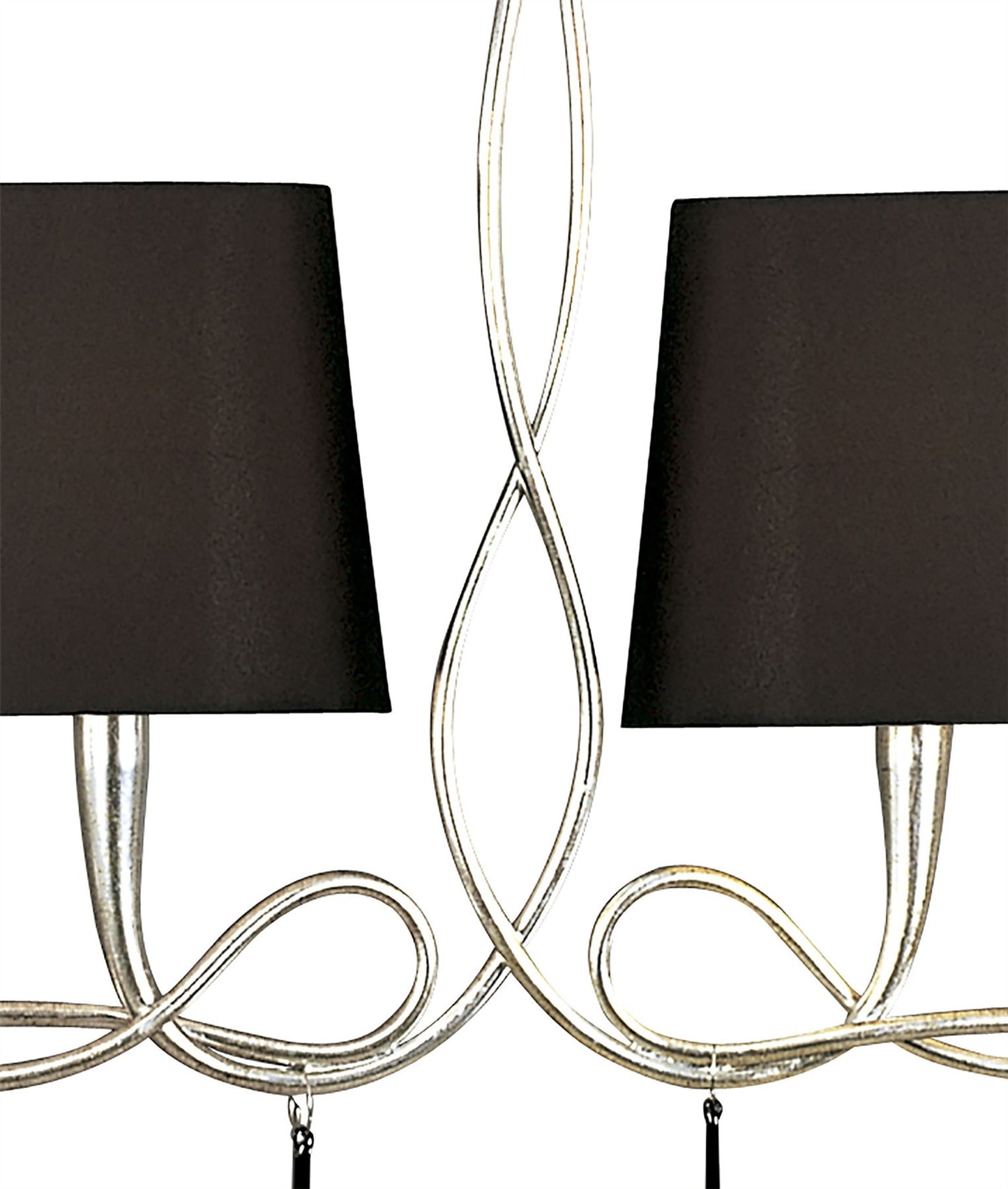 Mantra M0531 Paola Linear Pendant 2 Arm 6 Light E14, Silver Painted with Black Shades & Black Glass Droplets