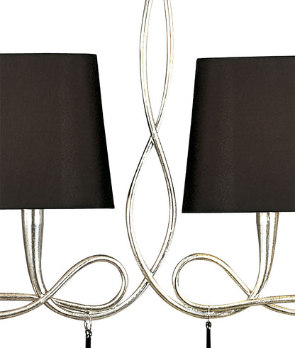 Mantra M0531 Paola Linear Pendant 2 Arm 6 Light E14, Silver Painted with Black Shades & Black Glass Droplets