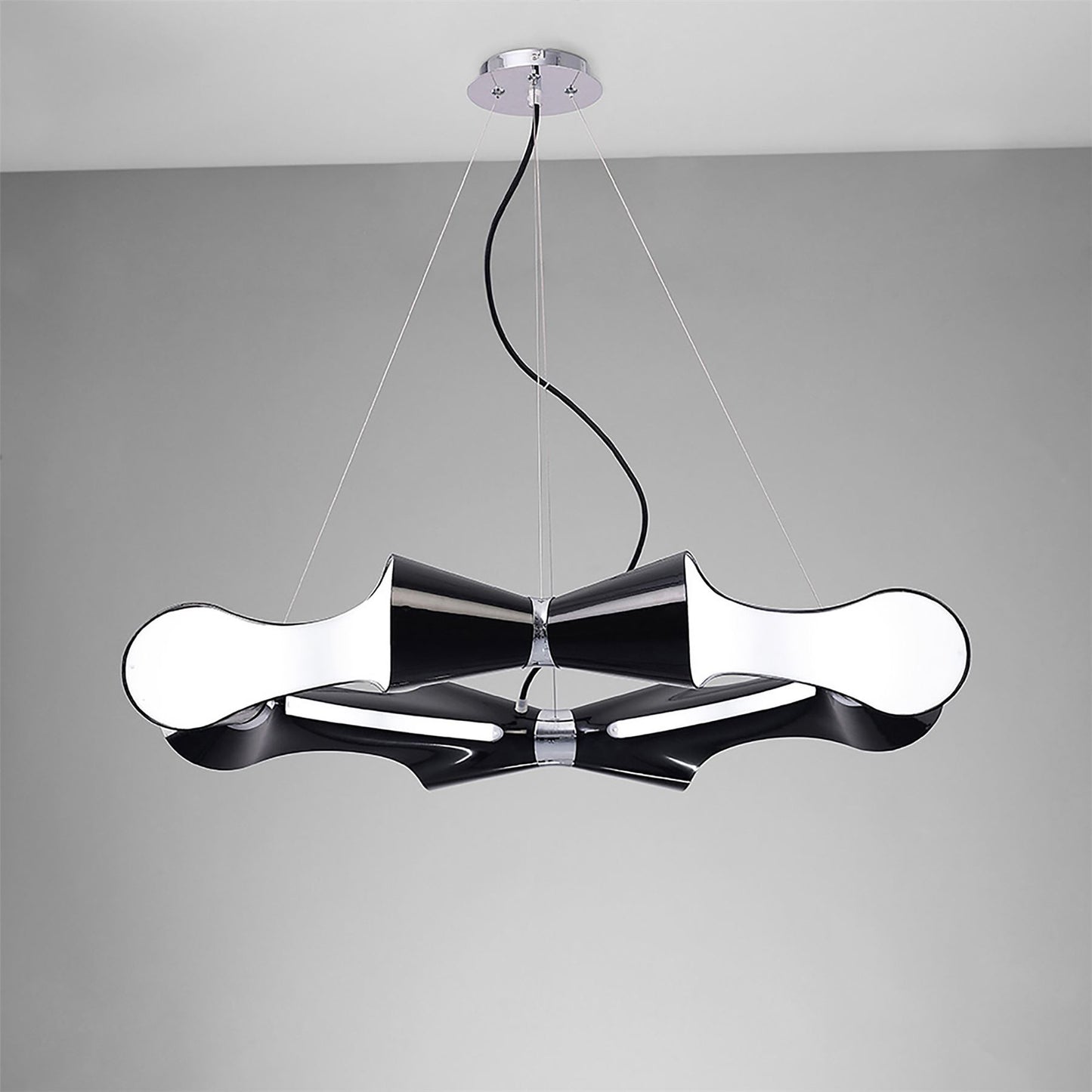 Mantra M1551 Ora Pendant 8 Flat Round Light E27, Gloss Black/White Acrylic/Polished Chrome