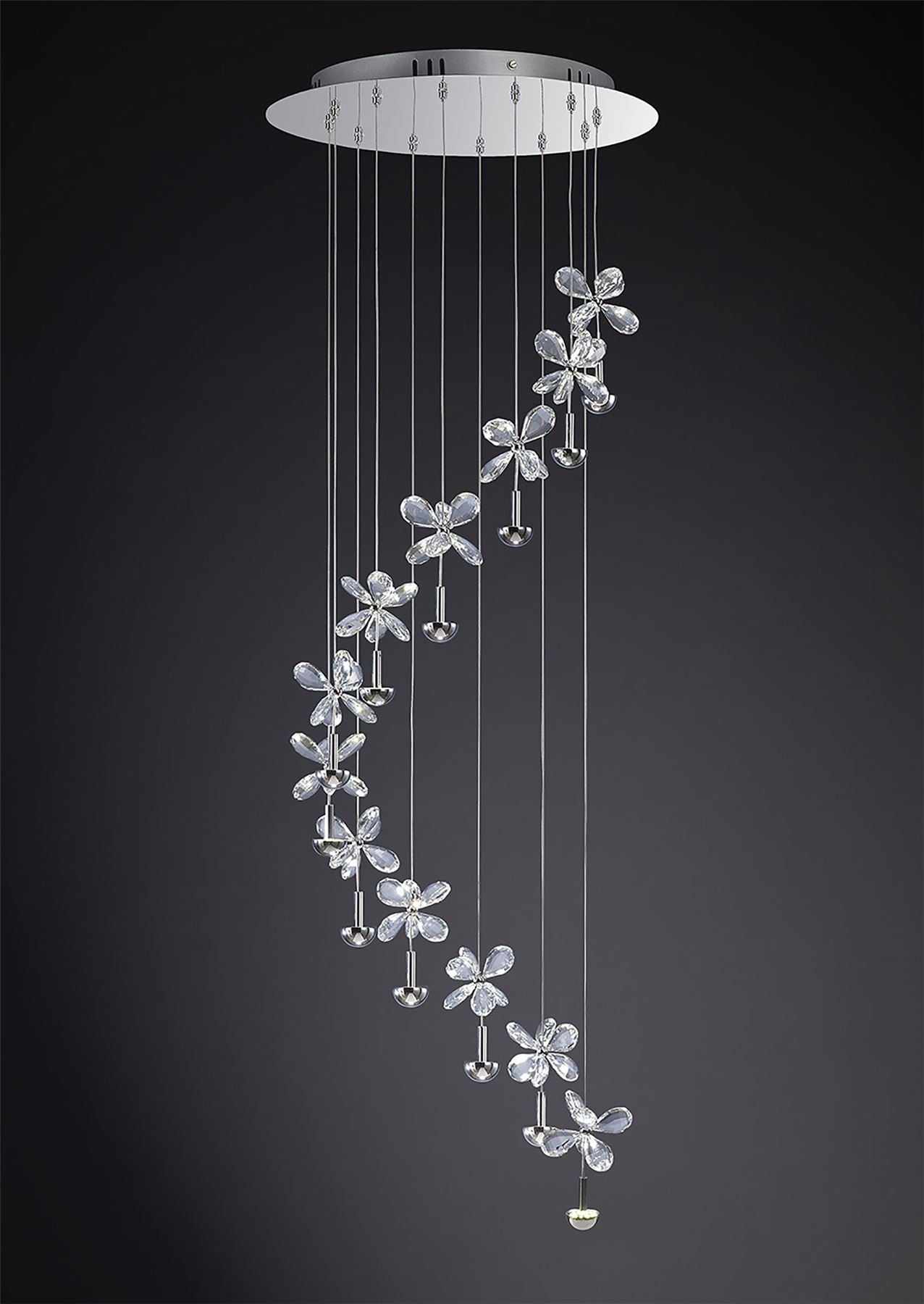 Diyas Aviva 45cm  12 Light 4000K LED Polished Chrome/Crystal Ceiling Pendant Light Fitting