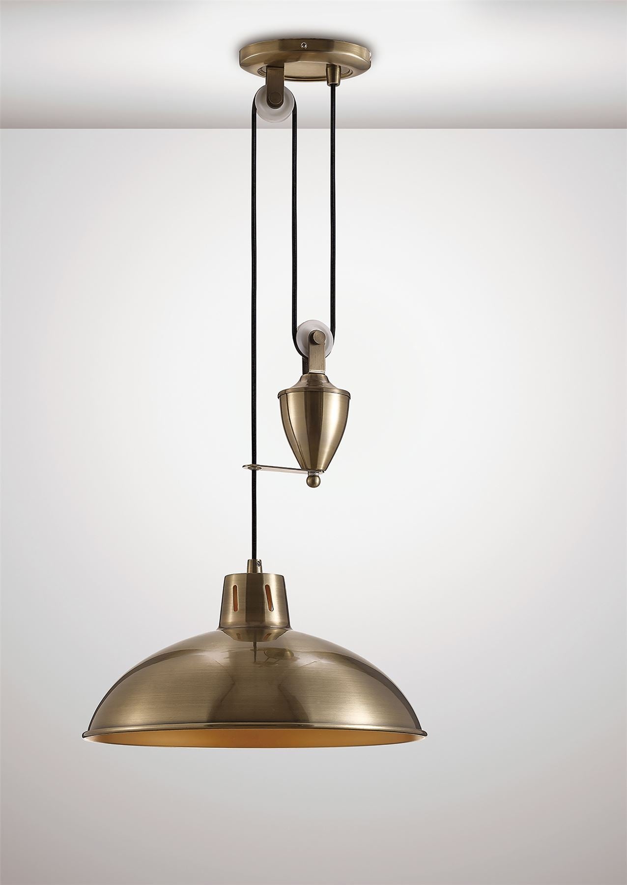 Deco Wellington 37cm Pulley System Pendant 1 Light E27 Antique Brass