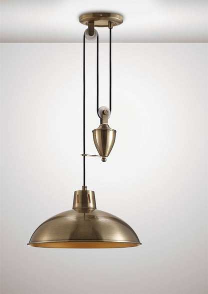 Deco Wellington 37cm Pulley System Pendant 1 Light E27 Antique Brass