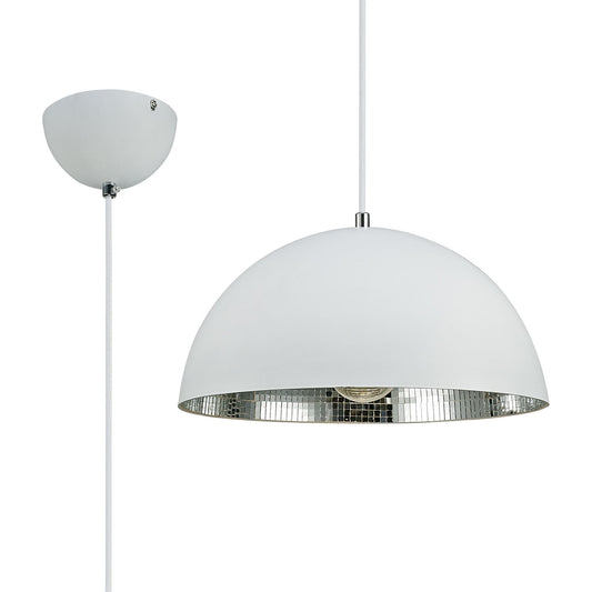 Deco Krista 30cm Single Pendant 1 Light E27, Matt White/Mirror Mosaic Inner