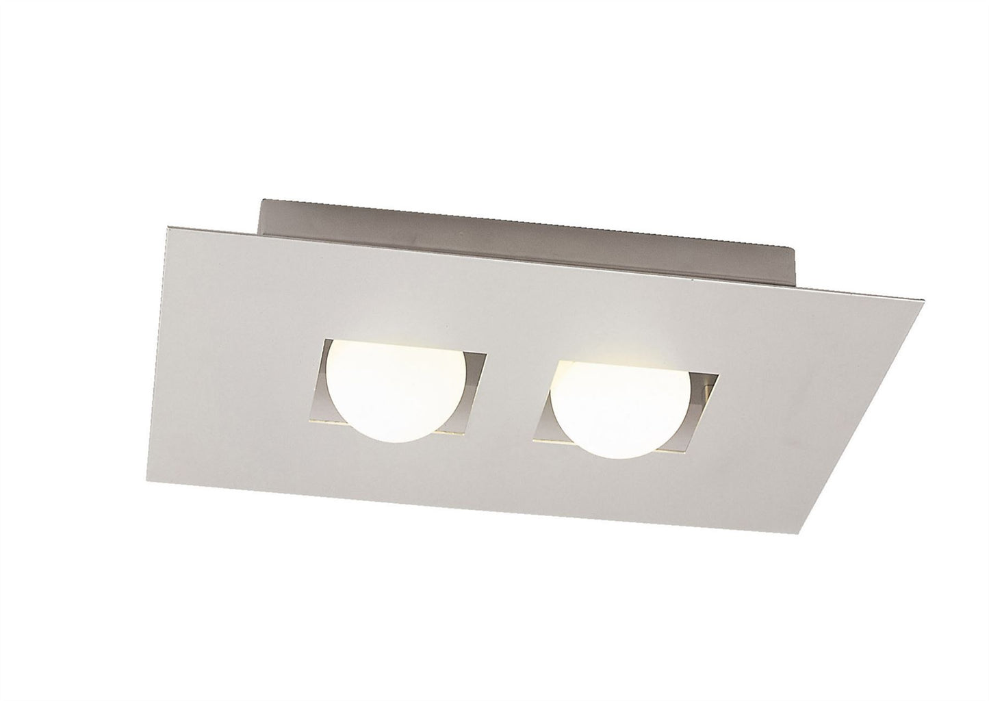 Mantra Cocoon Rectangular Flush Ceiling 2 Light G9, Silver/Frosted White Glass