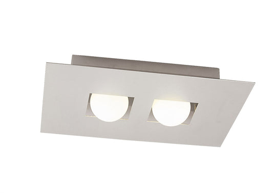 Mantra Cocoon Rectangular Flush Ceiling 2 Light G9, Silver/Frosted White Glass