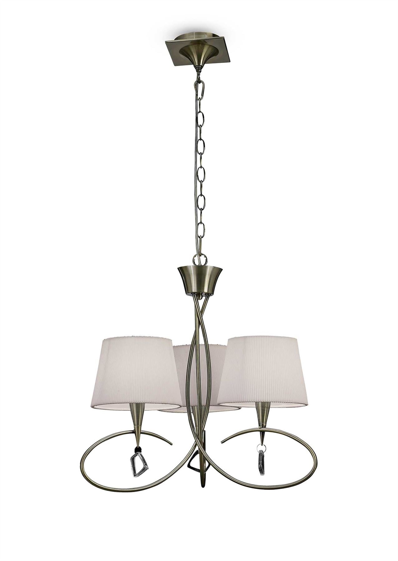 Mantra Mara 64cm Pendant 3 Light E14, Antique Brass with Ivory White Shades