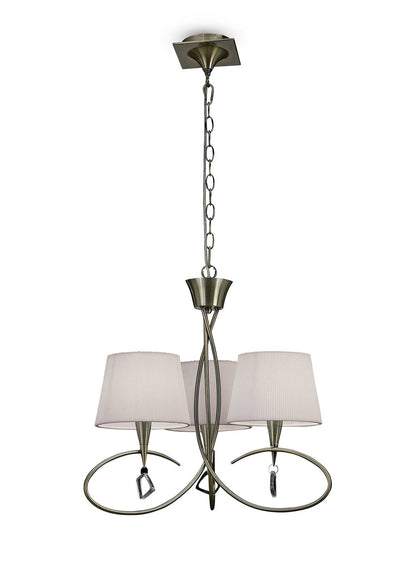 Mantra Mara 64cm Pendant 3 Light E14, Antique Brass with Ivory White Shades