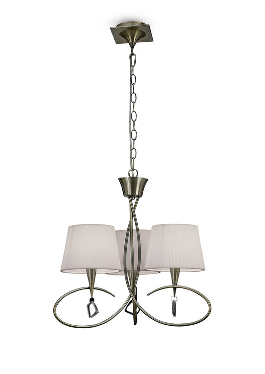 Mantra Mara 64cm Pendant 3 Light E14, Antique Brass with Ivory White Shades