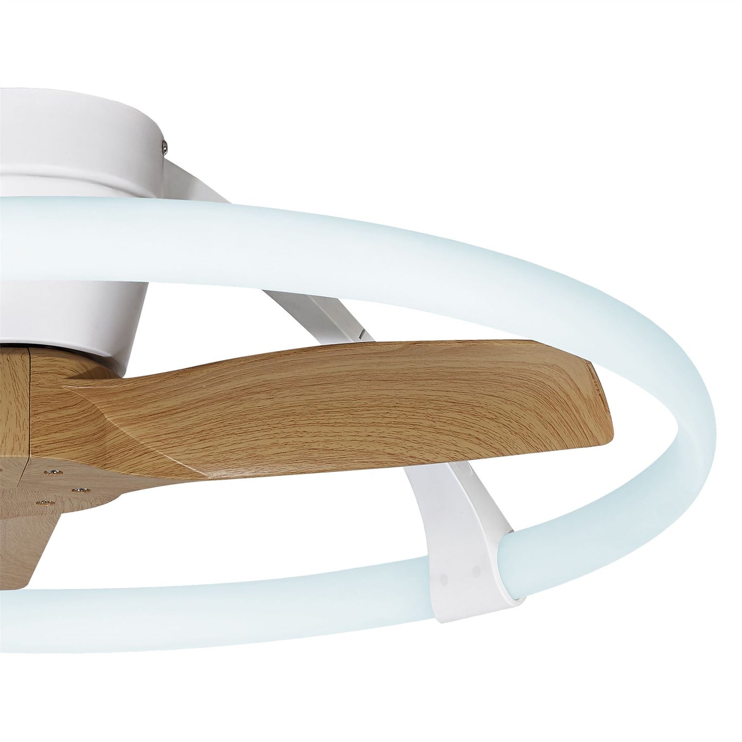 Nepal Mini 75cm 55W LED Dimmable Ceiling Light With Built-In 30W DC Reversible Fan, White/Wood, c/w Remote & APP Control, 5200lm