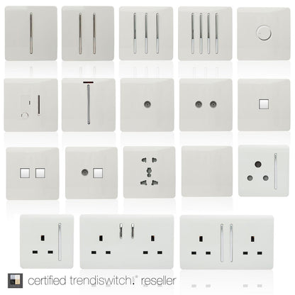 Trendi 2 Gang (2 Way & 3 way Intermediate) 240V Screwless Raised Front Plate Plastic Artistic Modern Glossy 10 Amp Chrome Rocker Double Electrical Wall Light Switch Ice White - ART-SS29WH