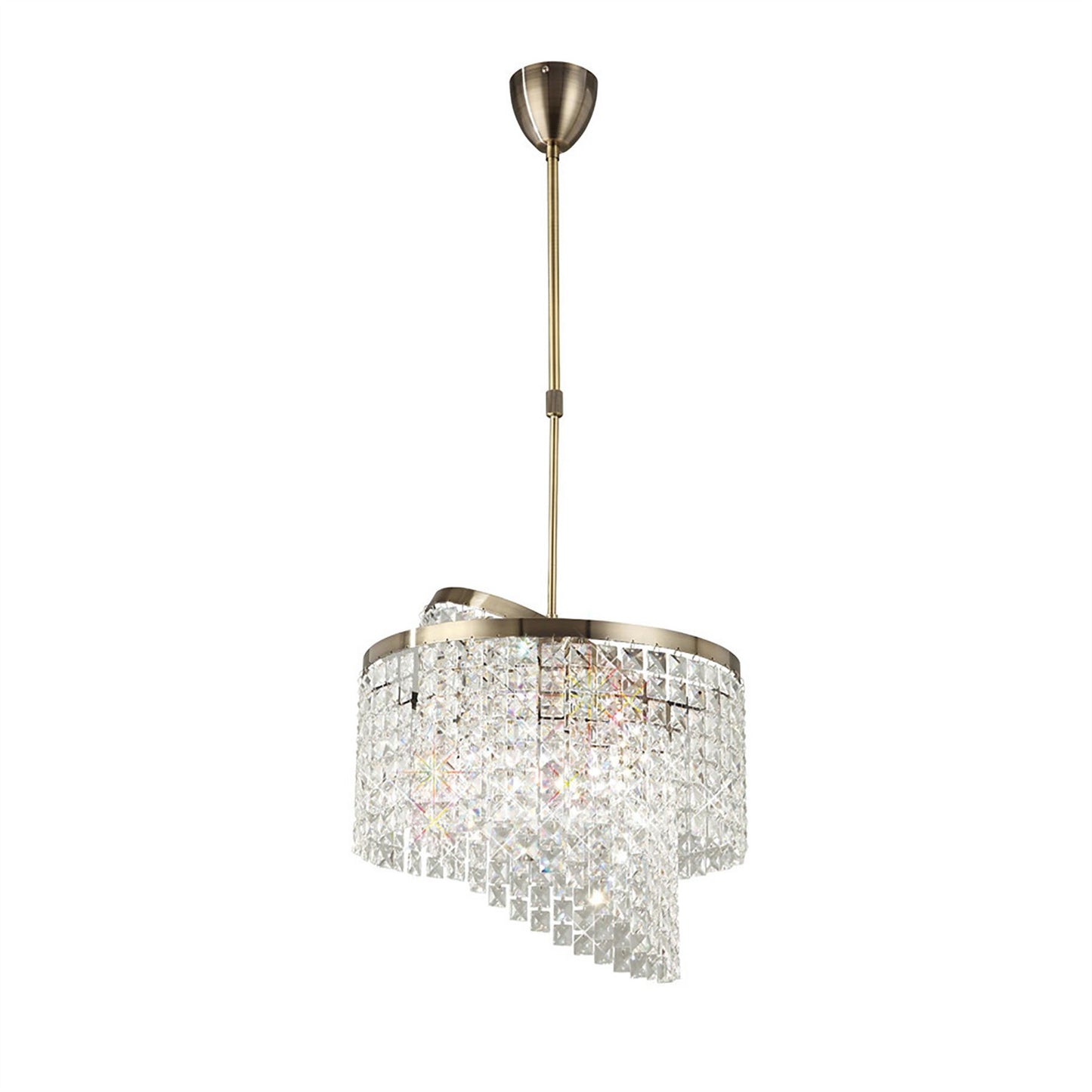 Diyas Cortina 40cm Telescopic  6 Light G9 with Adjustable Rings Antique Brass/Crystal Ceiling Pendant Light Fitting