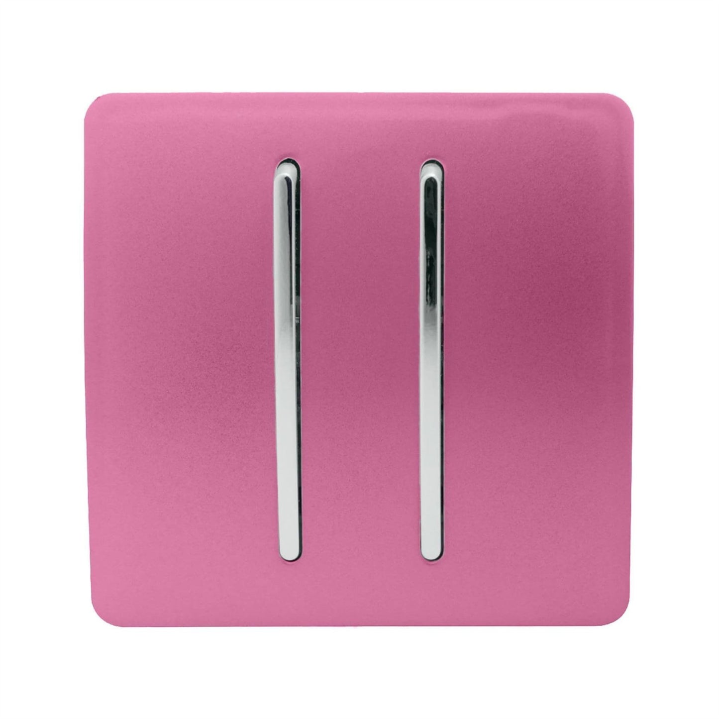 Trendi 2 Gang (2 Way & 3 way Intermediate) 240V Screwless Raised Front Plate Plastic Artistic Modern Glossy 10 Amp Chrome Rocker Double Electrical Wall Light Switch Candy Pink- ART-SS29PK