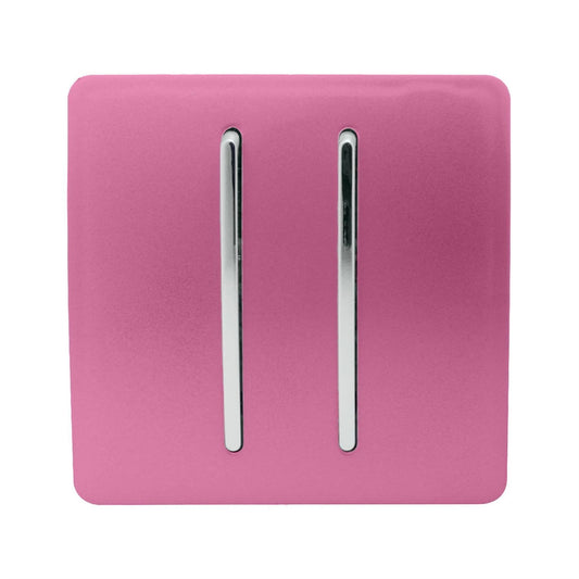 Trendi 2 Gang (2 Way & 3 way Intermediate) 240V Screwless Raised Front Plate Plastic Artistic Modern Glossy 10 Amp Chrome Rocker Double Electrical Wall Light Switch Candy Pink- ART-SS29PK