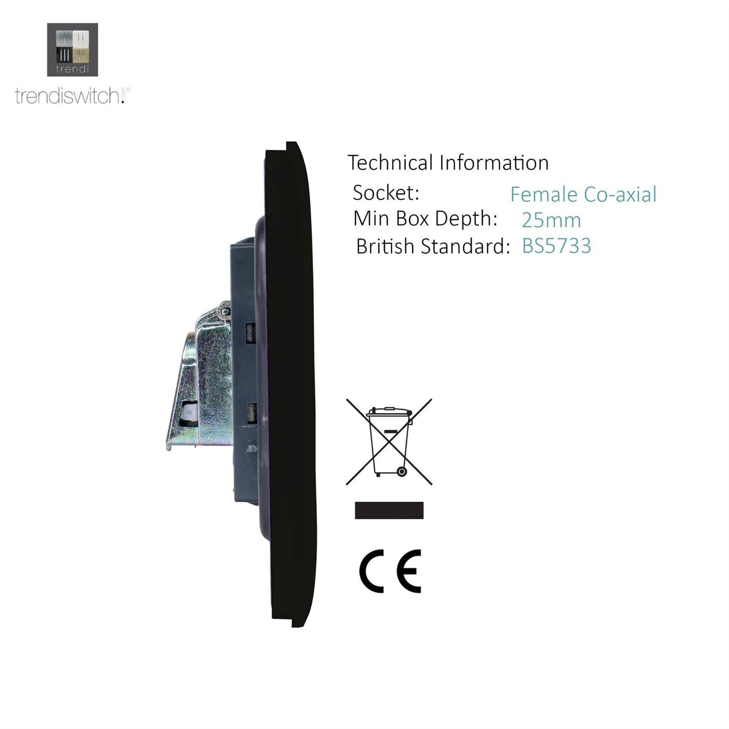 Trendi Switch 1 Gang Female Co-Axial Modern Designer Television Socket in Carbon Fibre