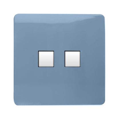 Trendi Switch 2 Gang RJ45 Cat 6 PC Ethernet & Modern Designer Telephone Slave Sockets in Sky