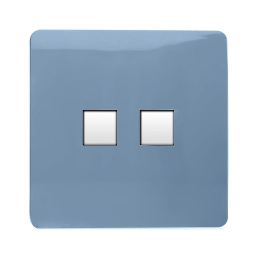 Trendi Switch 2 Gang RJ45 Cat 6 PC Ethernet & Modern Designer Telephone Slave Sockets in Sky