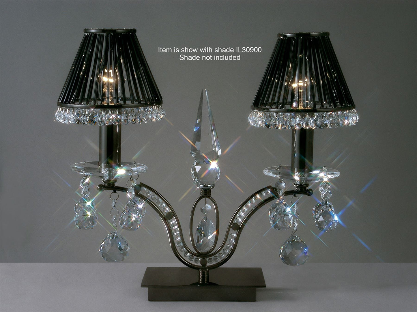 Diyas Tara Table Lamp 2 Light E14 Black Chrome/Crystal, NOT LED/CFL Compatible