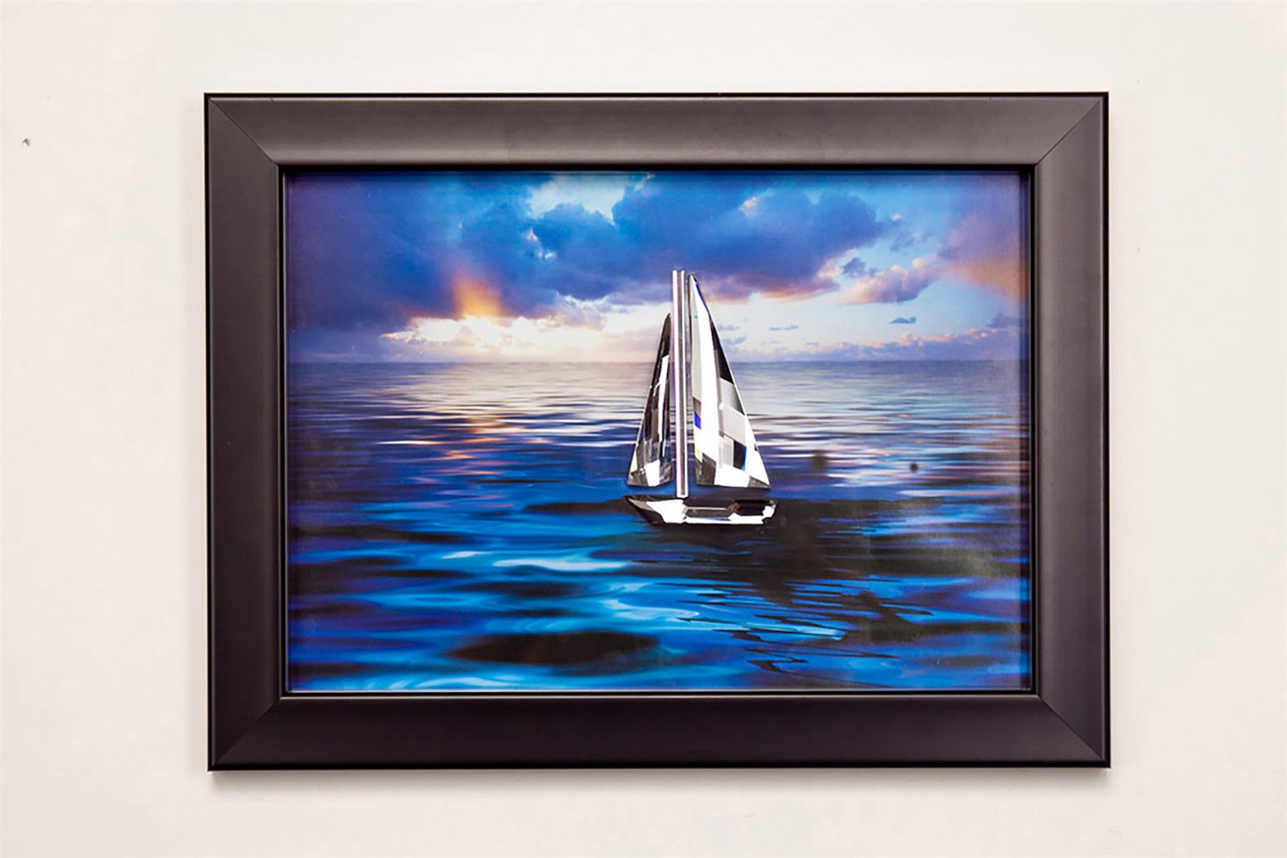 Diyas Home Crystal Wall Art (DH) Play Sailing, Black Frame, Clear Crystal Framed