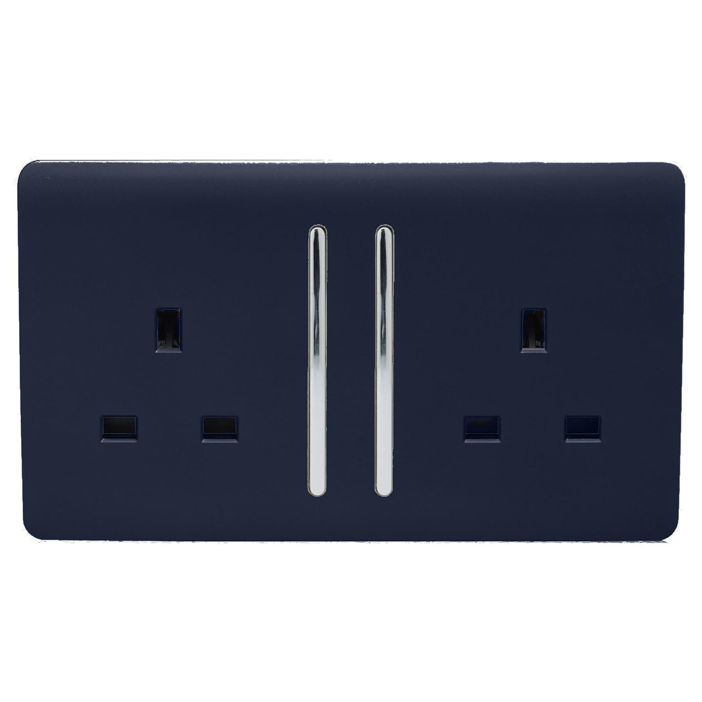 Trendi 2 Gang Artistic Modern Glossy 13 Amp Switched Tactile Plug Socket Navy (3 Pack)
