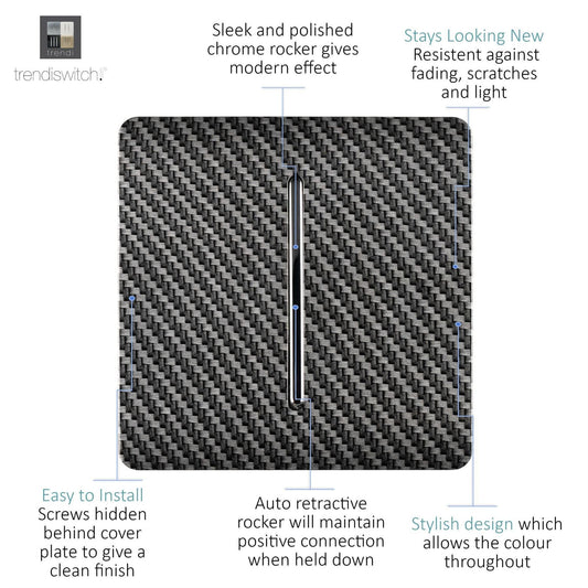 Trendi Switch 1 Gang Modern Designer Retractive Doorbell Switch in Carbon Fibre
