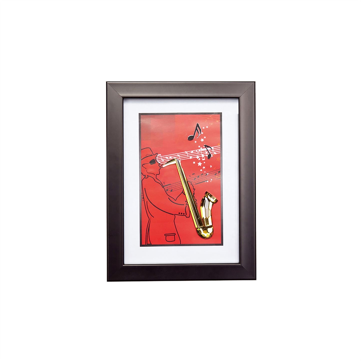 Diyas Home Crystal Wall Art (DH) Melody Saxophone, Black Frame, Amber Crystal Framed