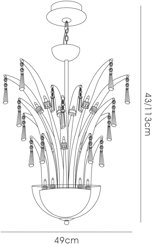 Diyas Jasper 55cm  Round 18 Light G4 Polished Chrome/Crystal, NOT LED/CFL Compatible Ceiling Pendant Light Fitting