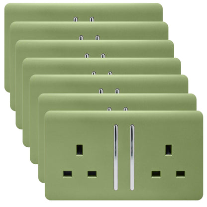 Trendi 2 Gang Artistic Modern Glossy 13 Amp Switched Plug Socket Moss Green (7 Pack)