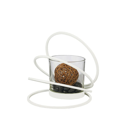 Diyas Home (DH) Oreo Candle Holder 4 Ring Medium White/Clear Glass Art