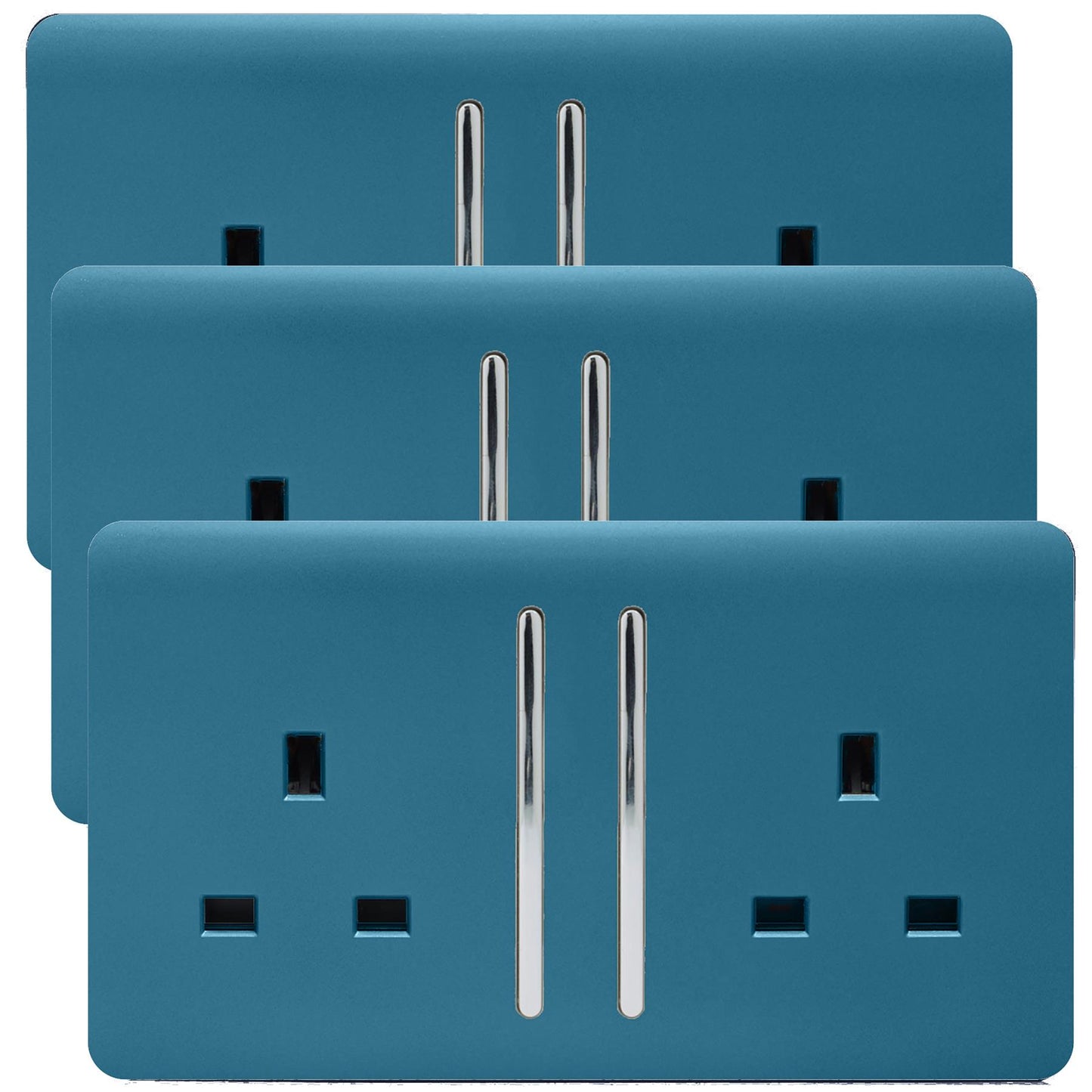 Trendi 2 Gang Artistic Modern Glossy 13 Amp Switched  Plug Socket Ocean Blue (3 Pack)