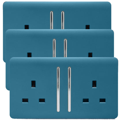 Trendi 2 Gang Artistic Modern Glossy 13 Amp Switched  Plug Socket Ocean Blue (3 Pack)