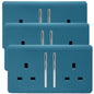 Trendi 2 Gang Artistic Modern Glossy 13 Amp Switched  Plug Socket Ocean Blue (3 Pack)