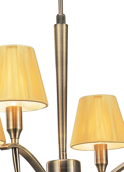 Mantra Siena 55cm Pendant Round 4 Light E14, Antique Brass with Amber Cream Shades and Amber Crystal