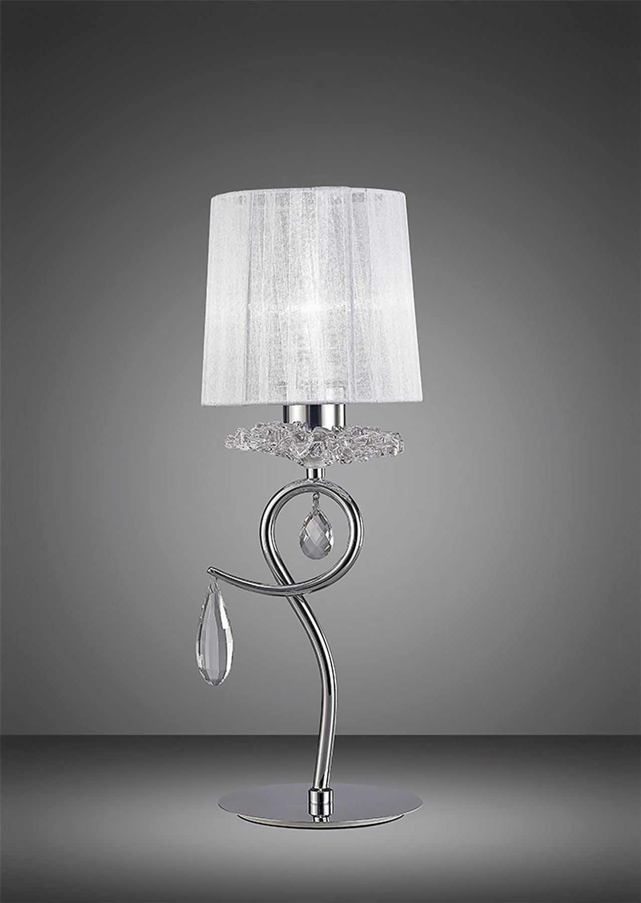Mantra M5279 Louise Table Lamp 1 Light E27 with White Shade Polished Chrome/Clear Crystal