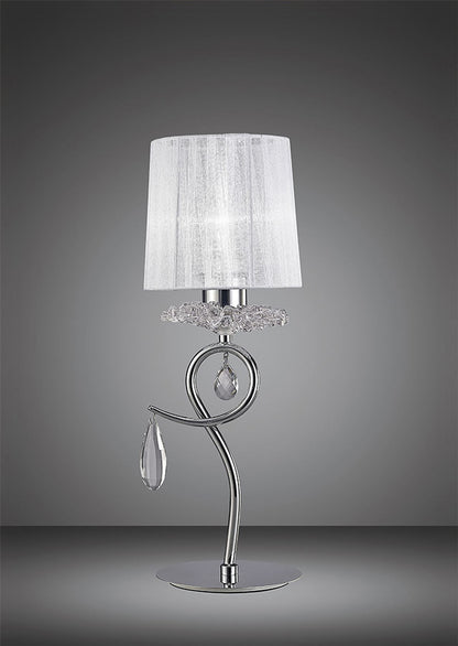 Mantra M5279 Louise Table Lamp 1 Light E27 with White Shade Polished Chrome/Clear Crystal