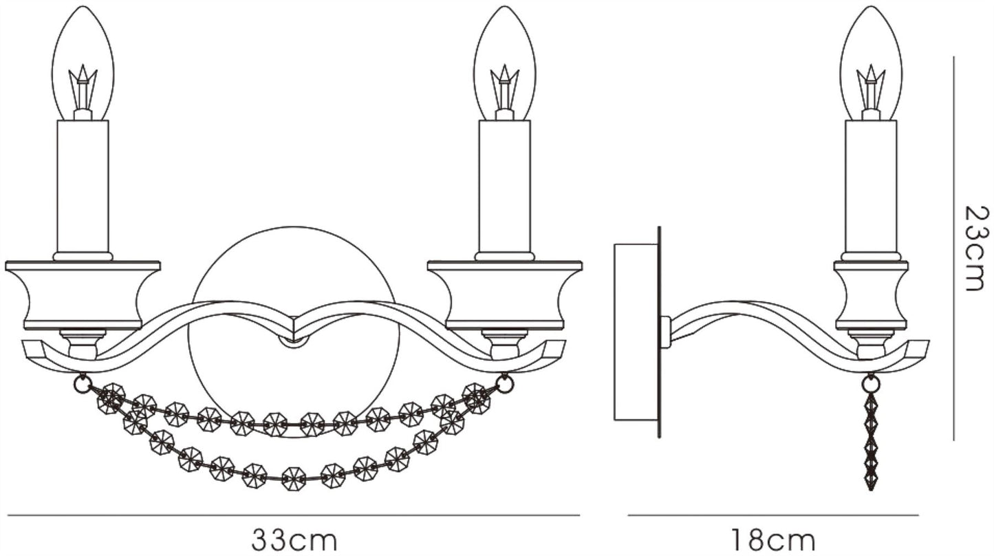 Diyas Nydia Wall Light 2 Light E14 Polished Chrome/Crystal