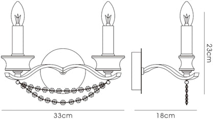 Diyas Nydia Wall Light 2 Light E14 Polished Chrome/Crystal