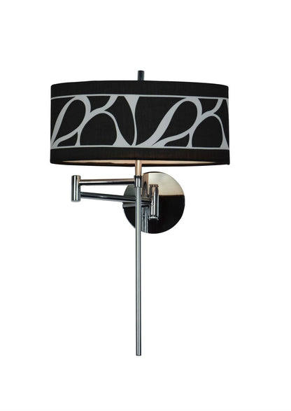 Mantra Manhattan Wall Light 1 Light E14 Swing Arm, Polished Chrome/Frosted Glass with Black Patterned Shade